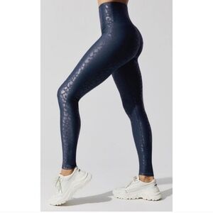 Carbon38 Small Navy Metallic Crocodile High Rise Leggings